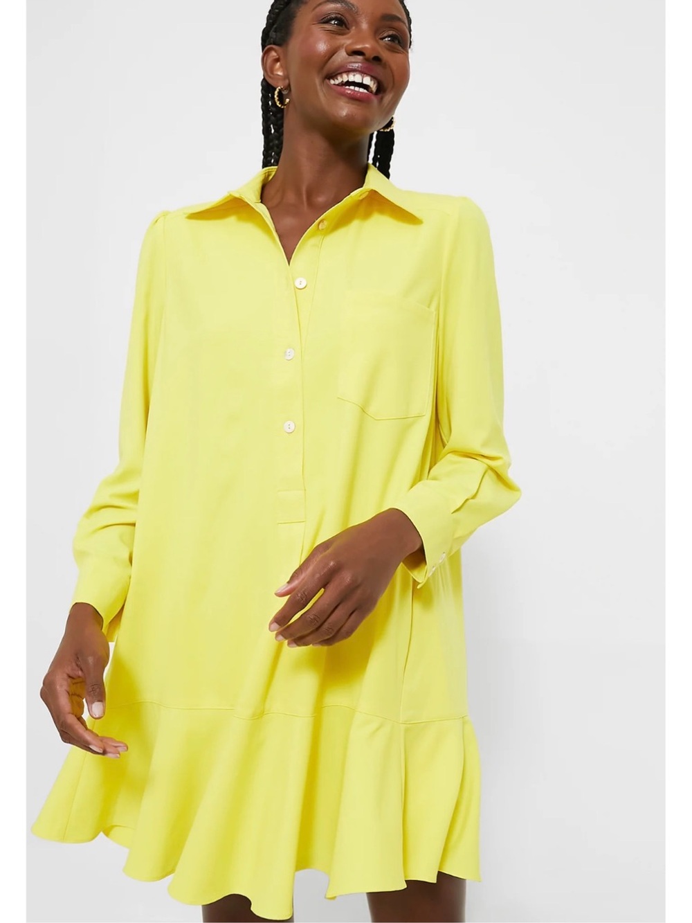 Women's Callahan Yellow Ruffle-Hem Shirt Dress
